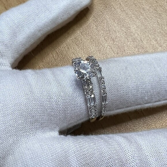 TG 925 Sterling Silver Cubic Zirconia Double Ring Women's Size‎ 8 Rhodium Finish - Picture 14 of 16